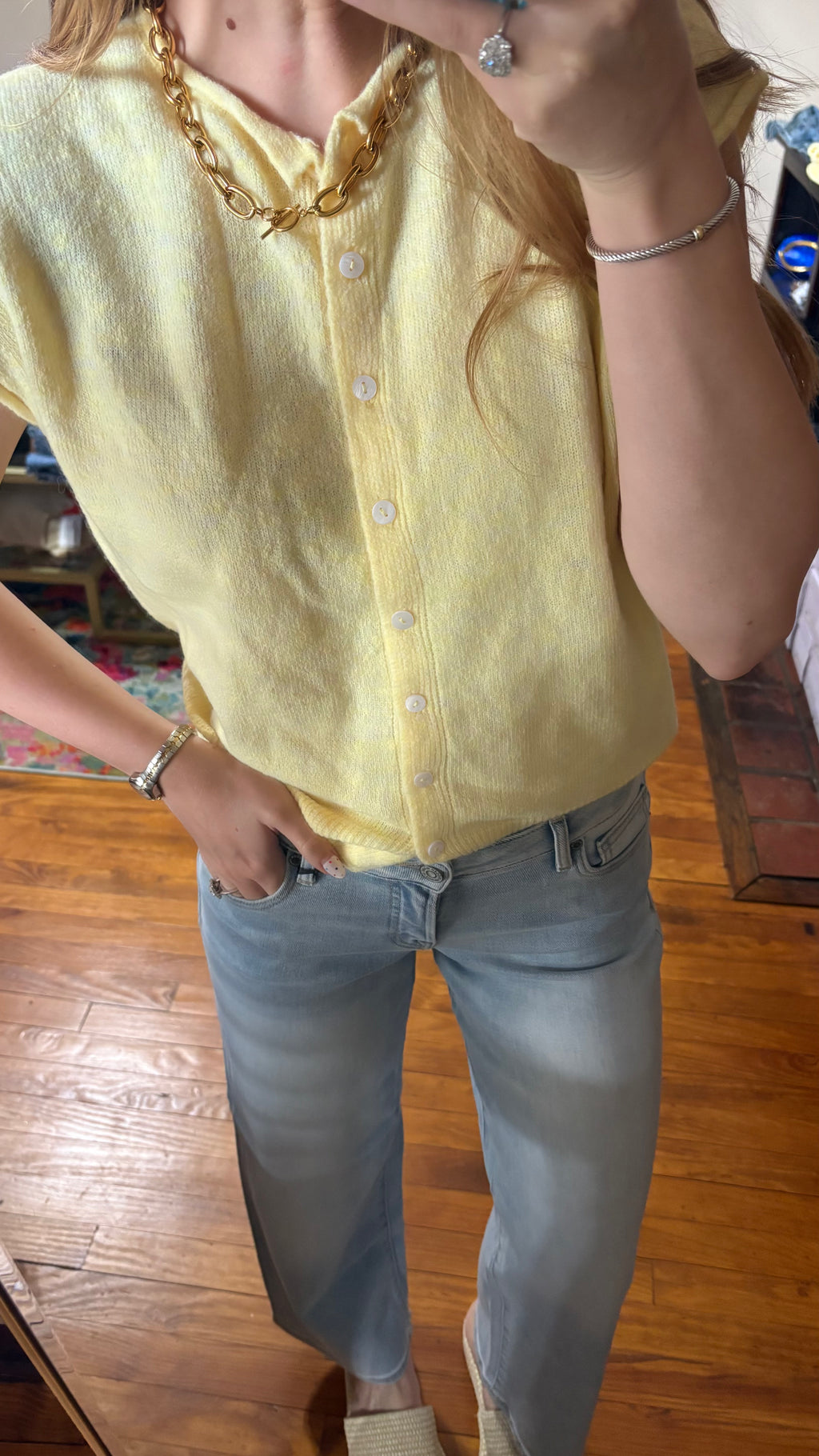 Butter yellow short sleeve cardigan
