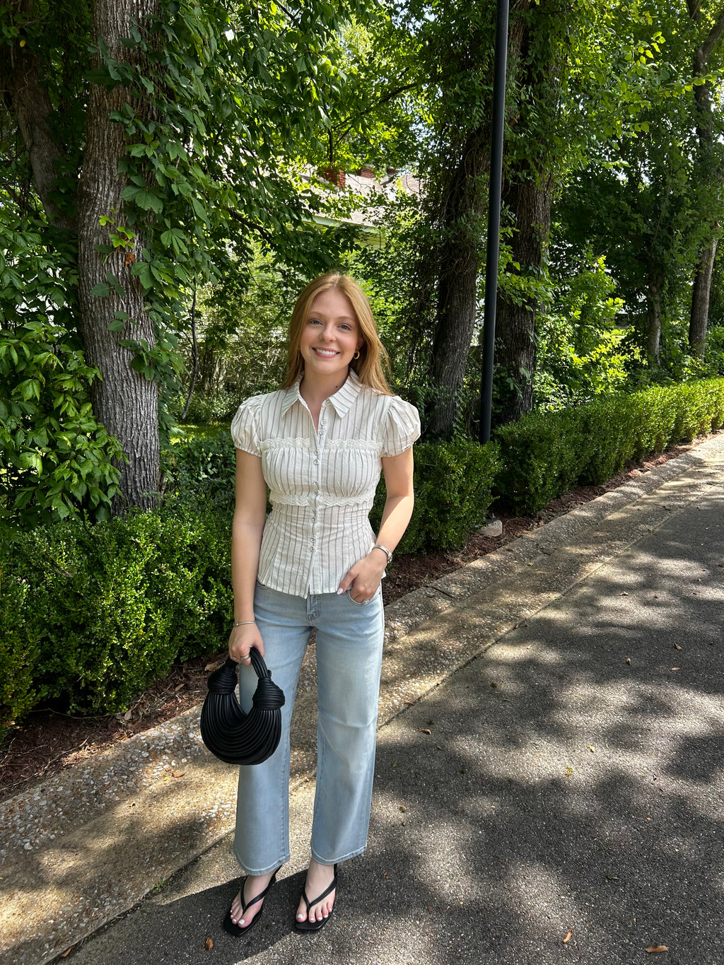 striped tie in the back blouse