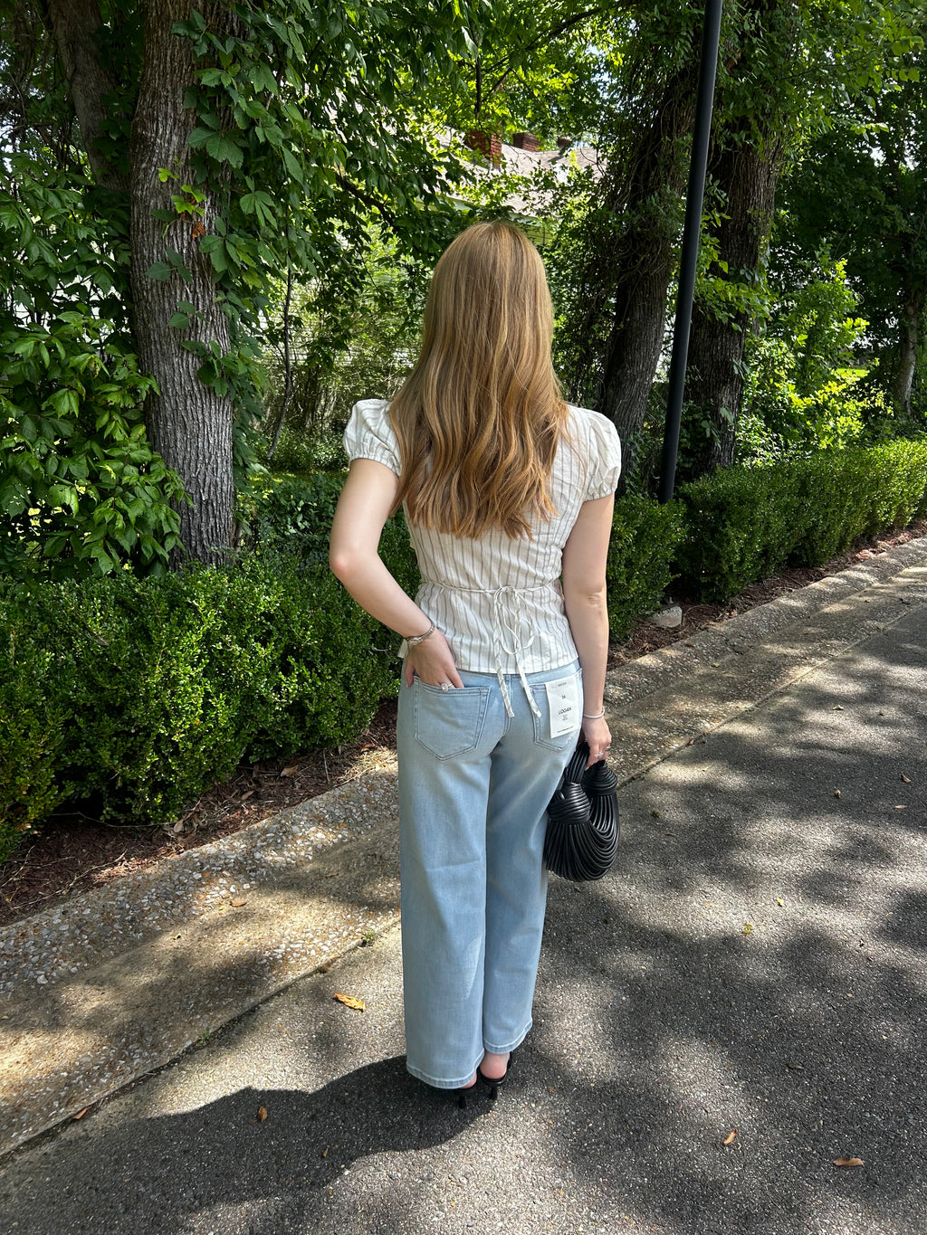 striped tie in the back blouse