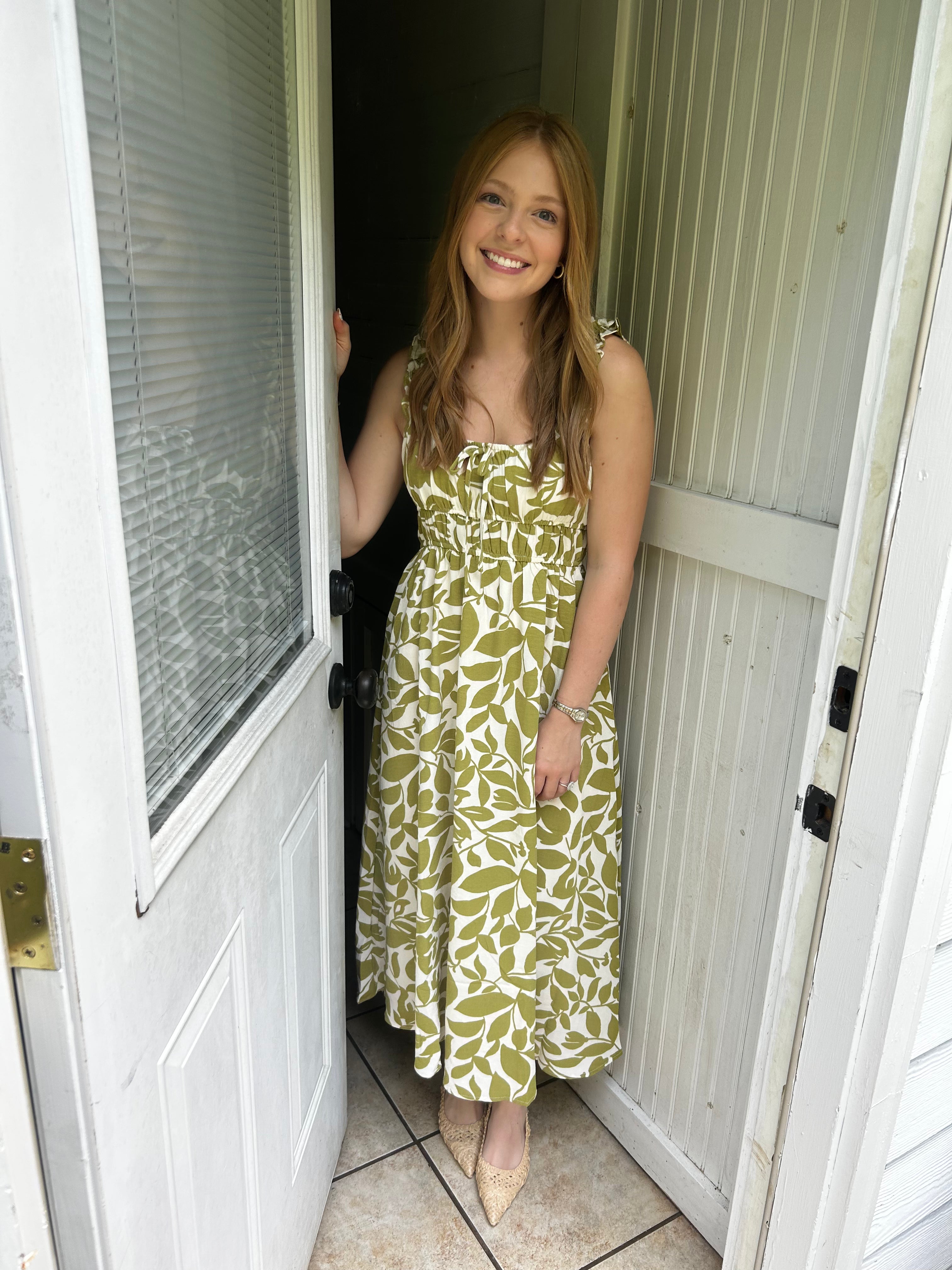 green detailed maxi dress