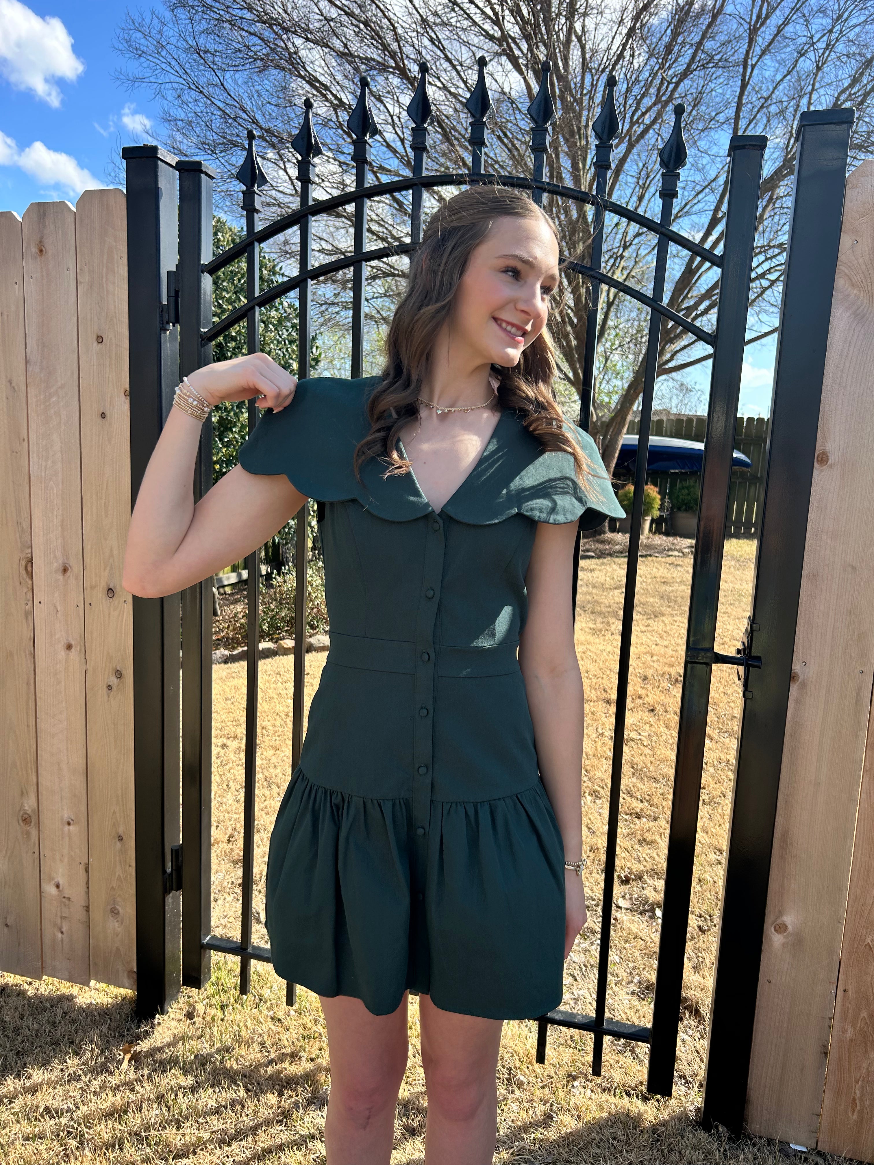 Green scallop dress