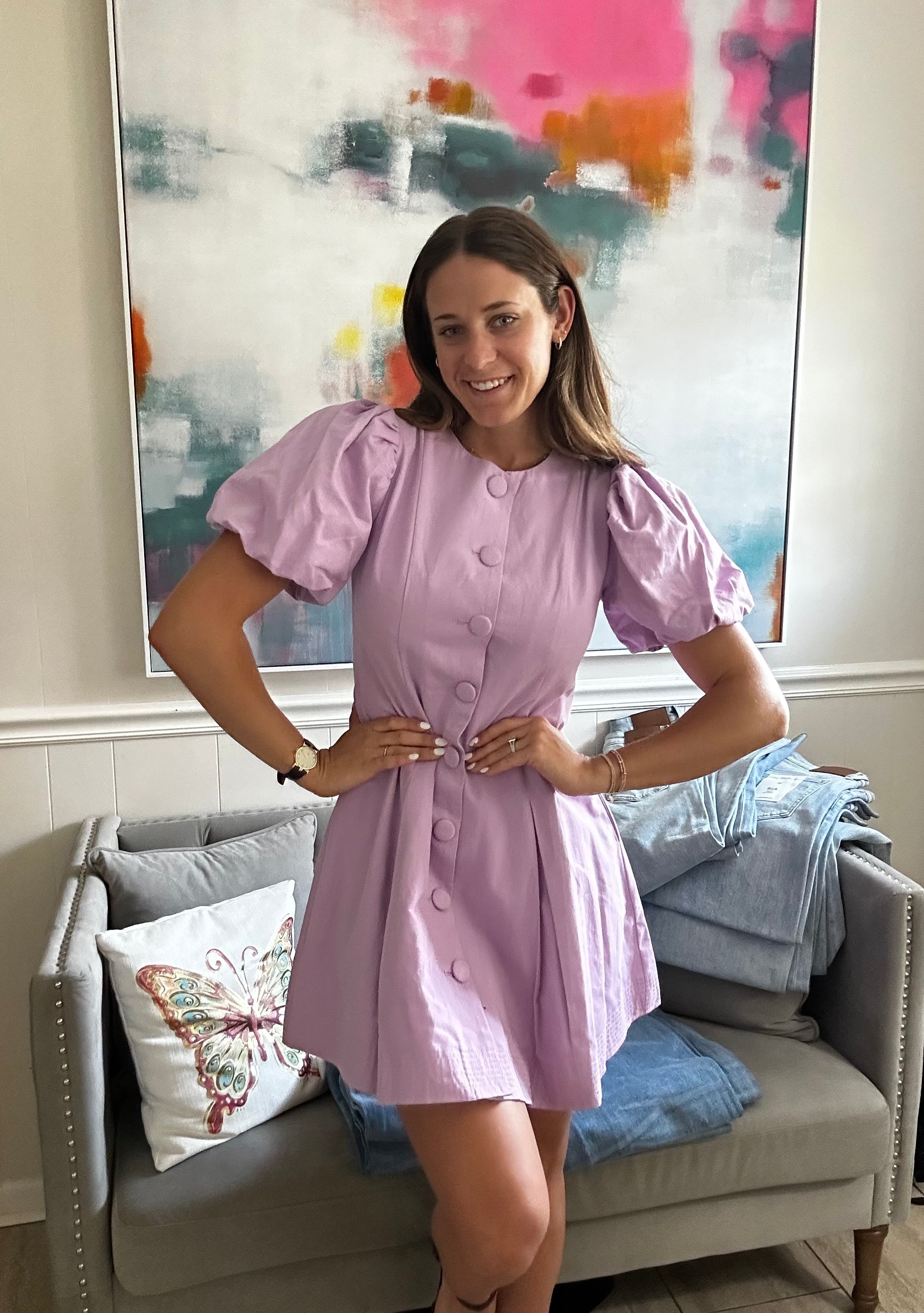 Lavender puff sleeve dress