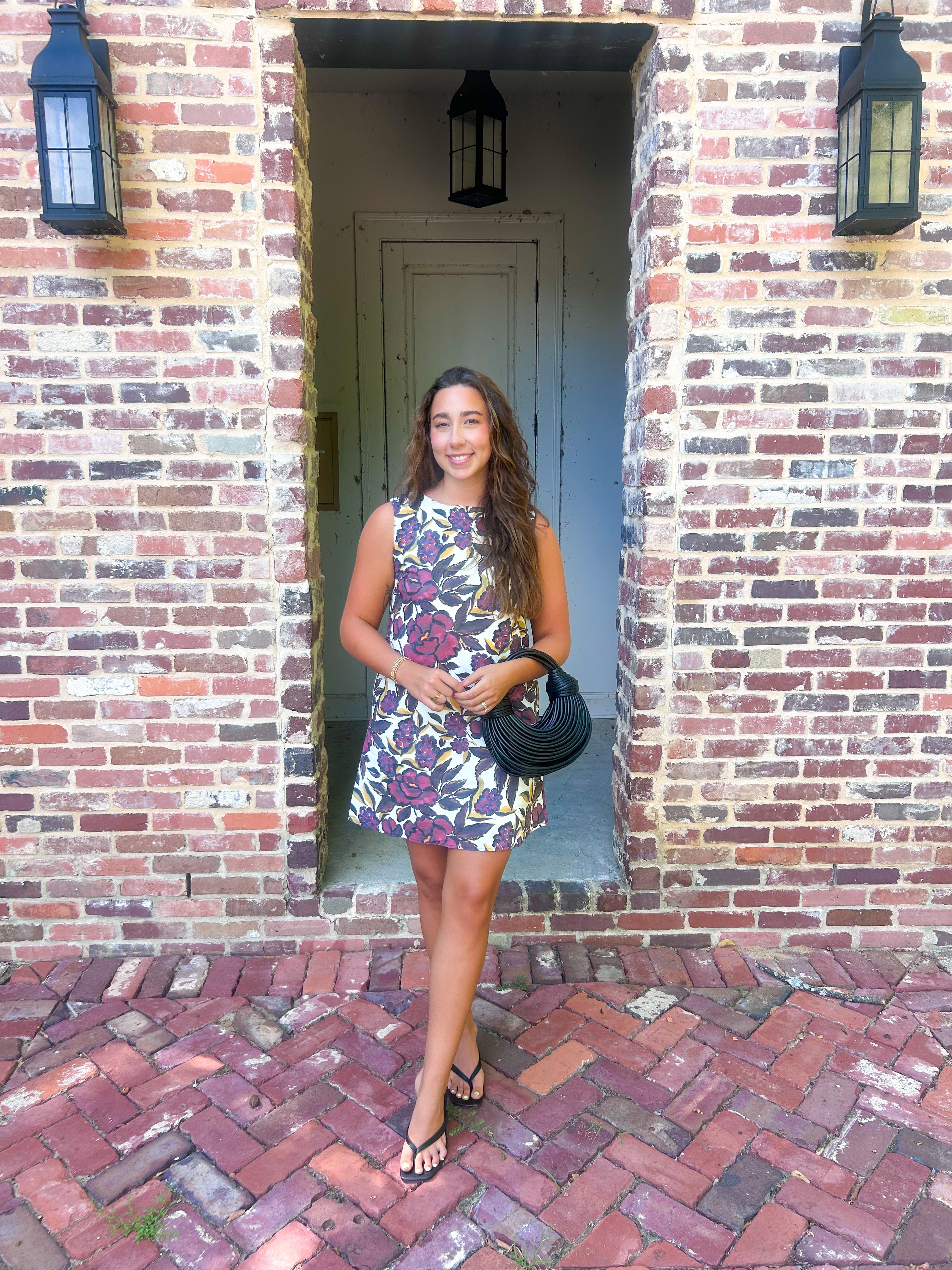Beaded floral linen dress