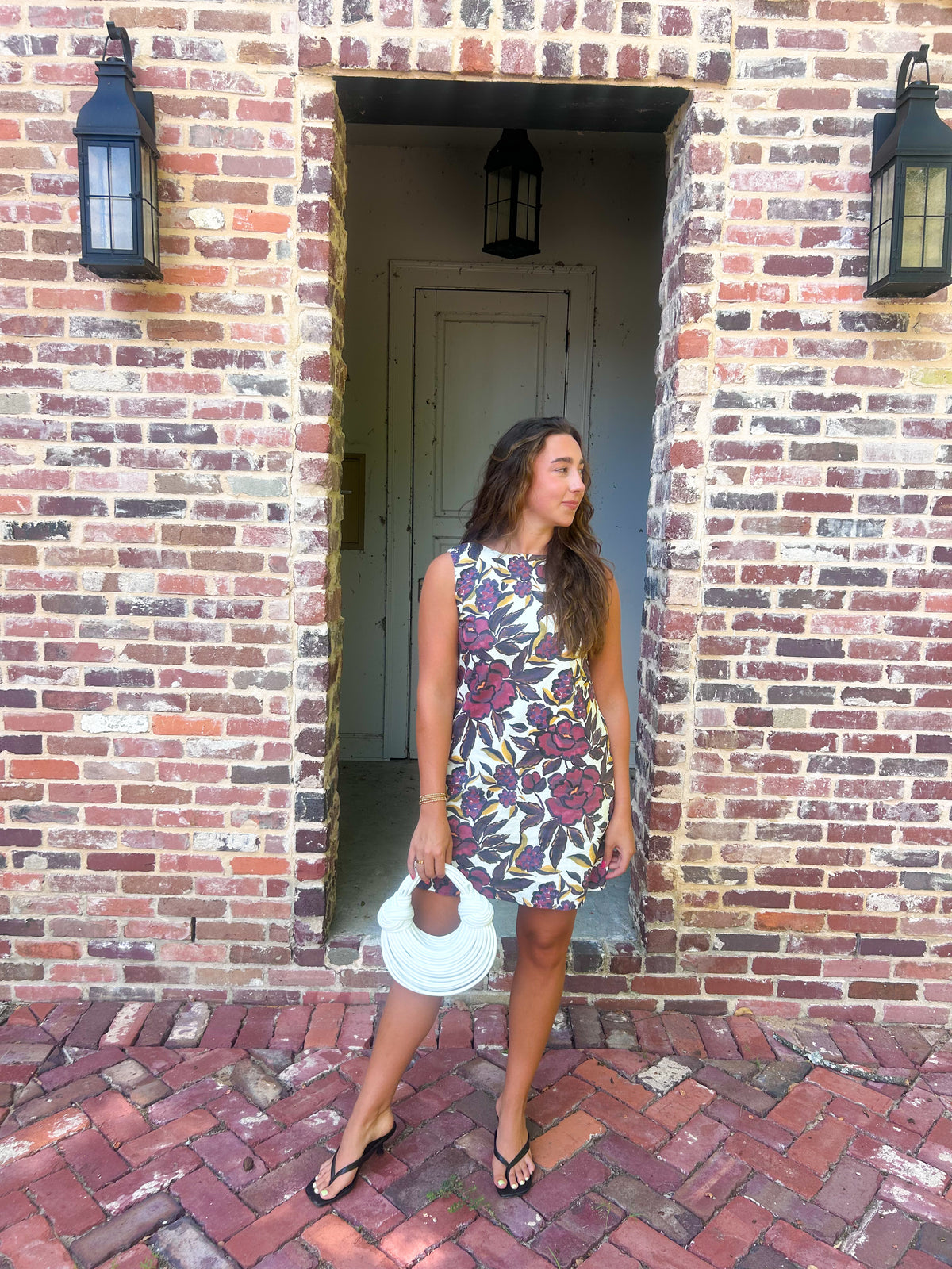 Beaded floral linen dress