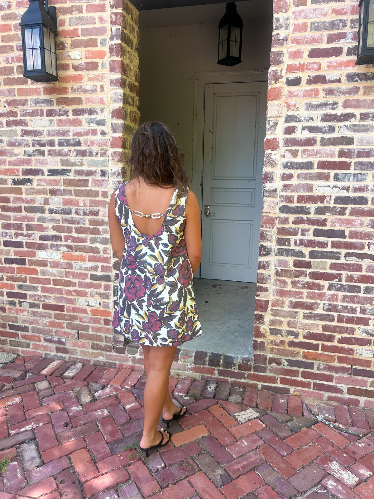 Beaded floral linen dress
