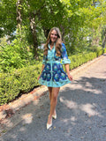Blue Ruffle Contrast Dress