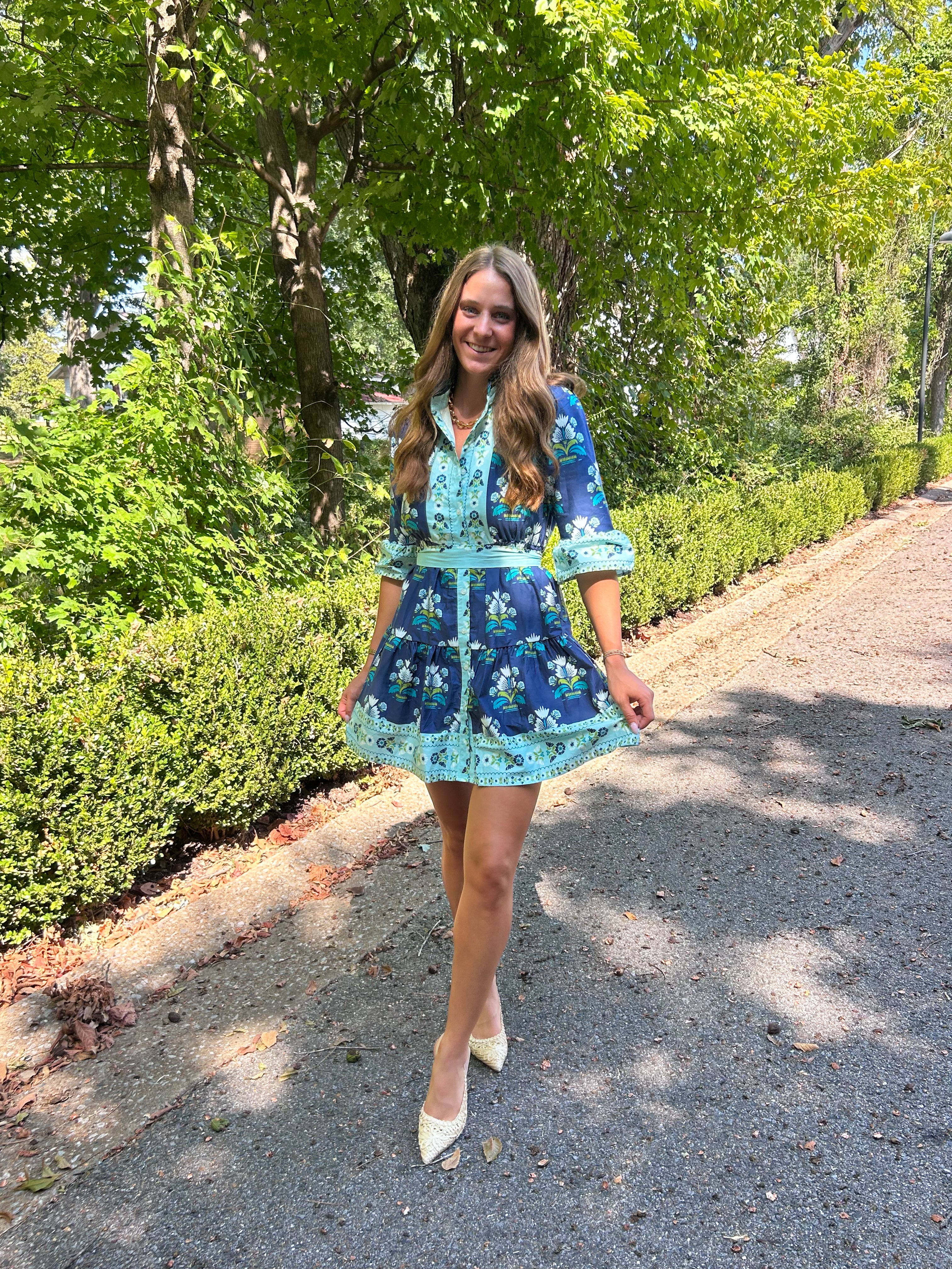 Blue Ruffle Contrast Dress