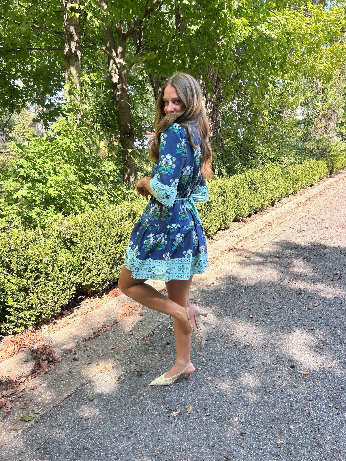 Blue Ruffle Contrast Dress