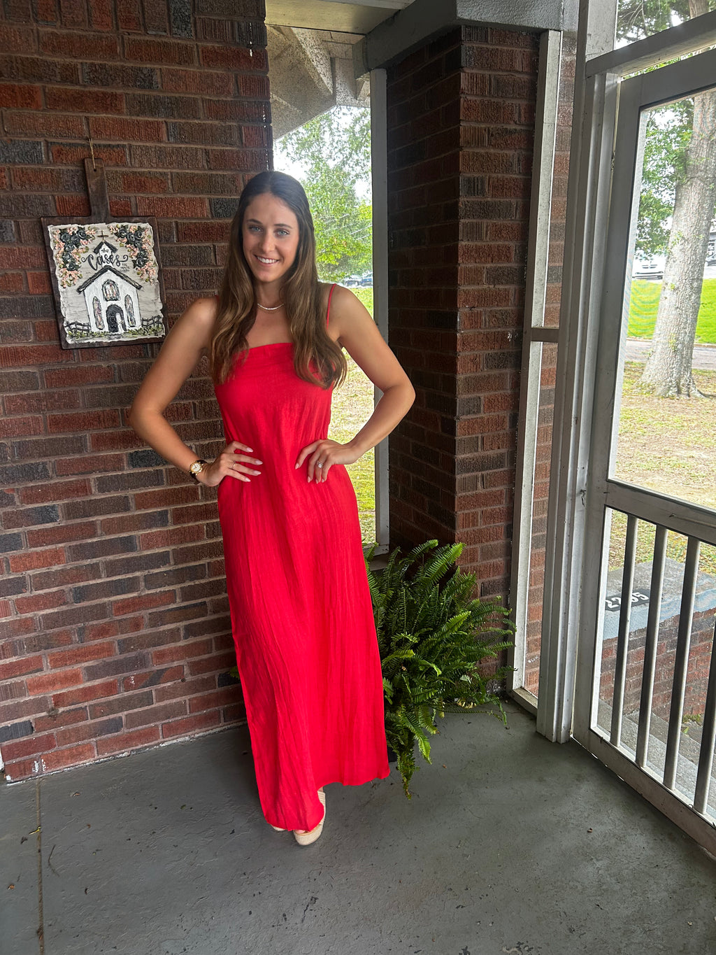 Red linen maxi dress